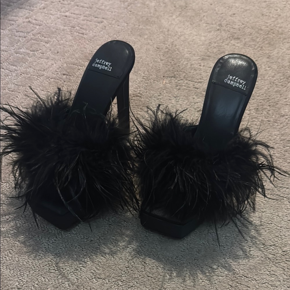 Jeffrey Campbell Black Feathered Mules